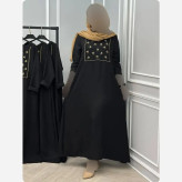 کفتان گلدوزی شانتون مشکی فری سایز جیب دار قد 135