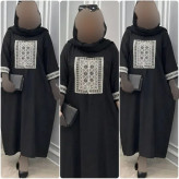 عبا داکرون مشکی خرجکار سوزن دوزی مدل شیما سایز فری 38 تا 50