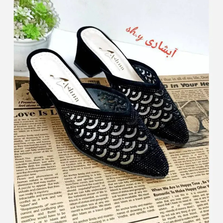 کفش مجلسی زنانه نگین کوب مدل تارا پاشنه 5 سانت با زیره دافوس