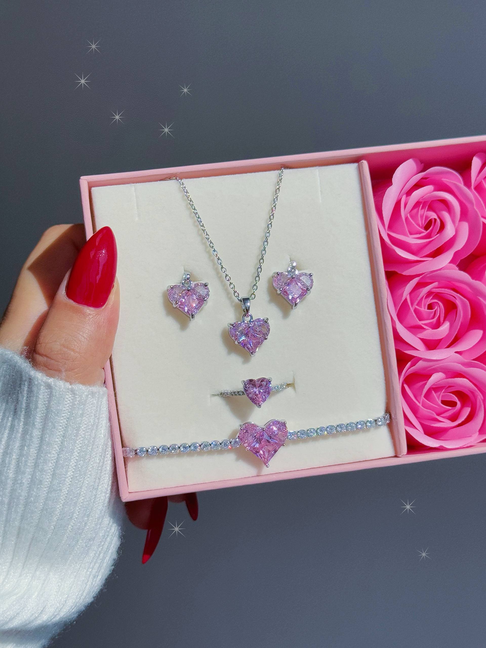 ست قلب صورتی جواهری
