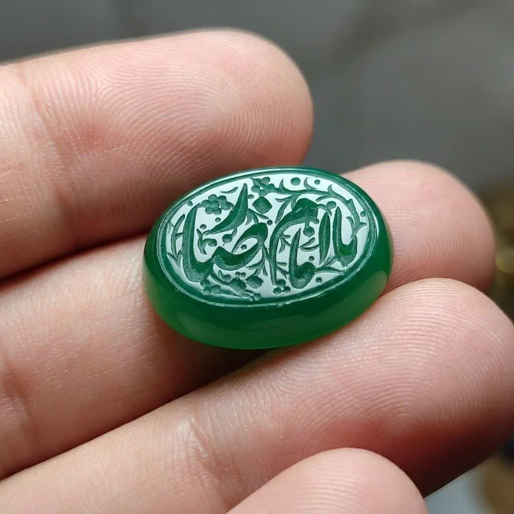 نگین عقیق سبز حکاکی یا امام رضا (ع) کد 5874